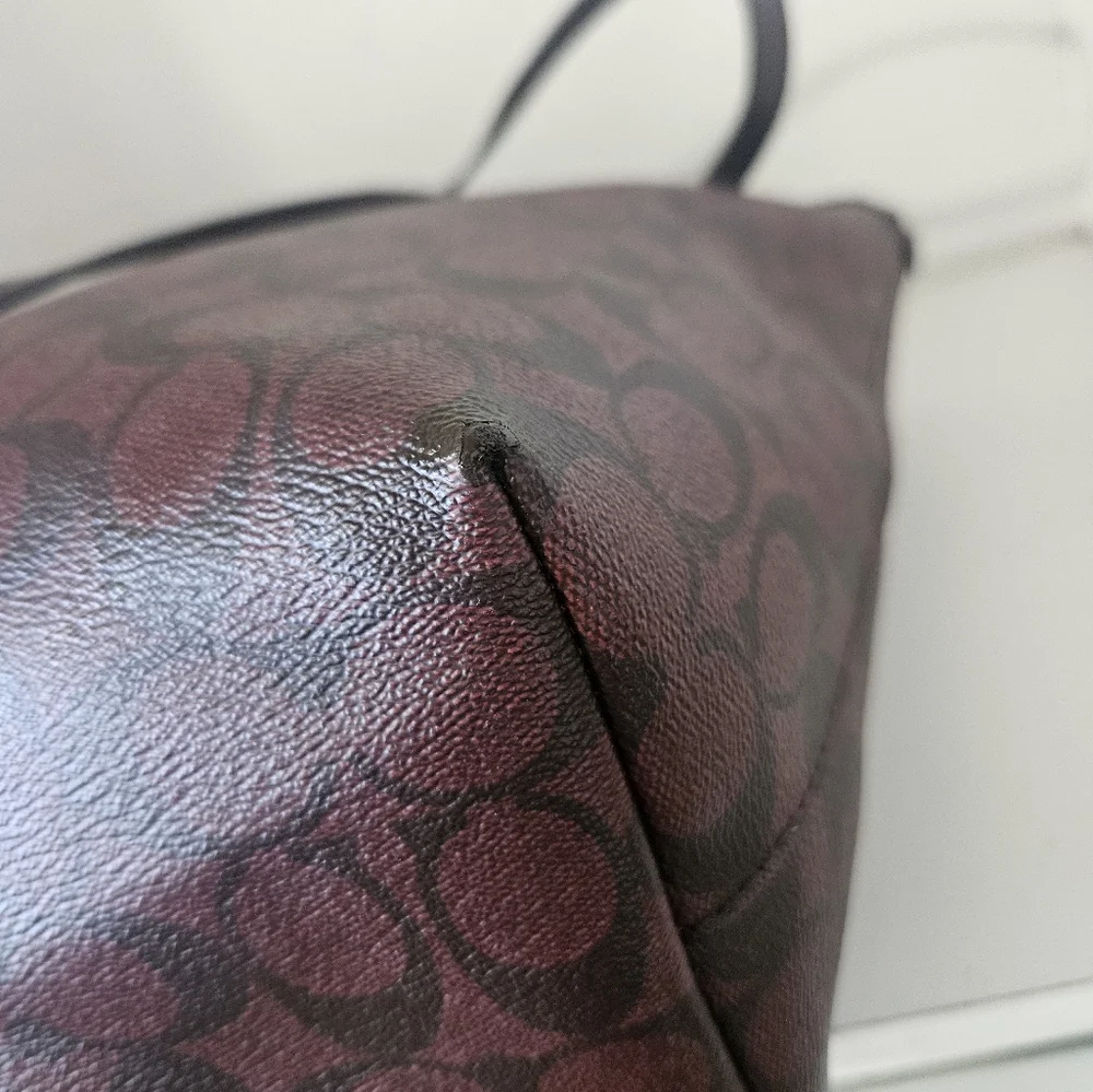 Coach Signature Coated Canvas Brown /Burgundy Leather tote bag - Picture 13 of 13